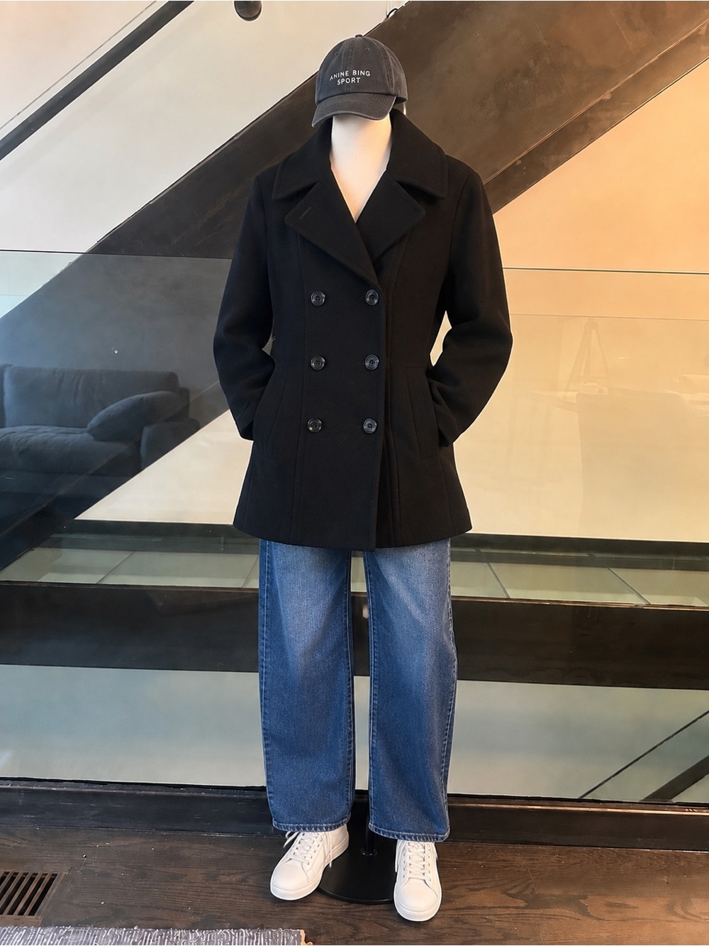 London Fog Black Double-Breasted Pea Coat